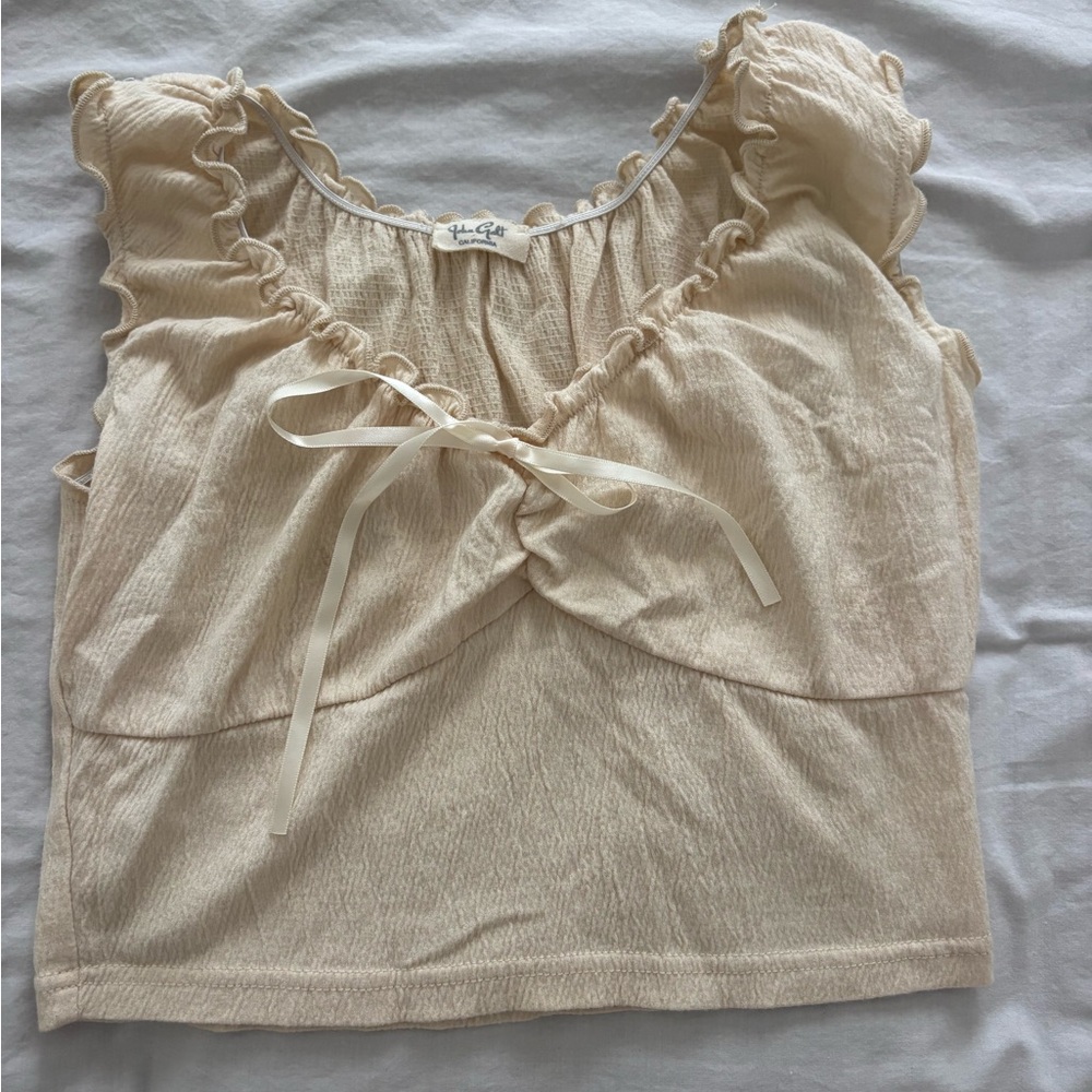 Brandy Melville Cream Ruffle Tie-Front Camisole